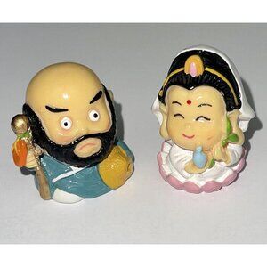 Asian Bride & Groom 1" Miniature Mini WEDDING CAKE TOPPERS Anime Figurines EUC